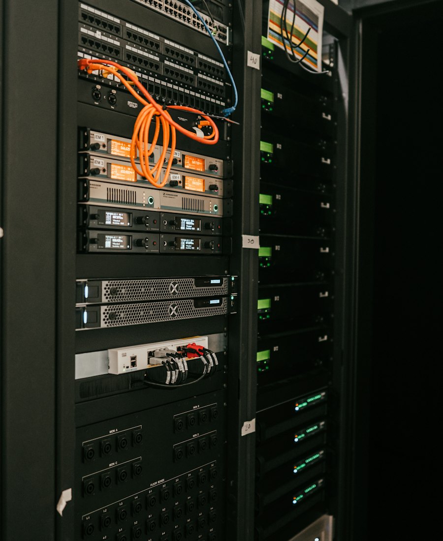 Rack of production servers with patch cabling